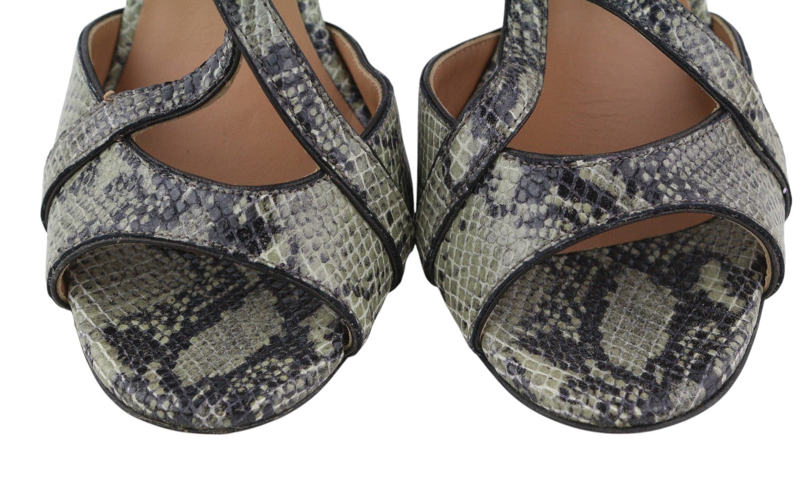 EMPORIO ARMANI Women Heels EU37 Green Snake Print Leather Buckle Sandals