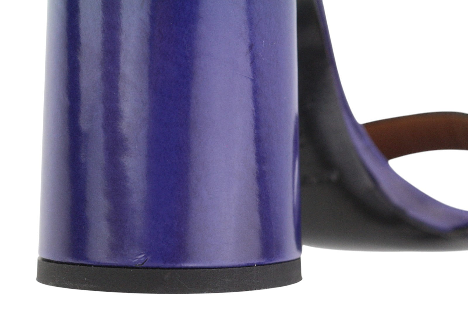 EMPORIO ARMANI Women Heels EU37 Purple Leather Block Heel Open Toe Sandals