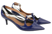 EMPORIO ARMANI Women Heels EU37 Blue Shiny Buckle Pointed Pumps
