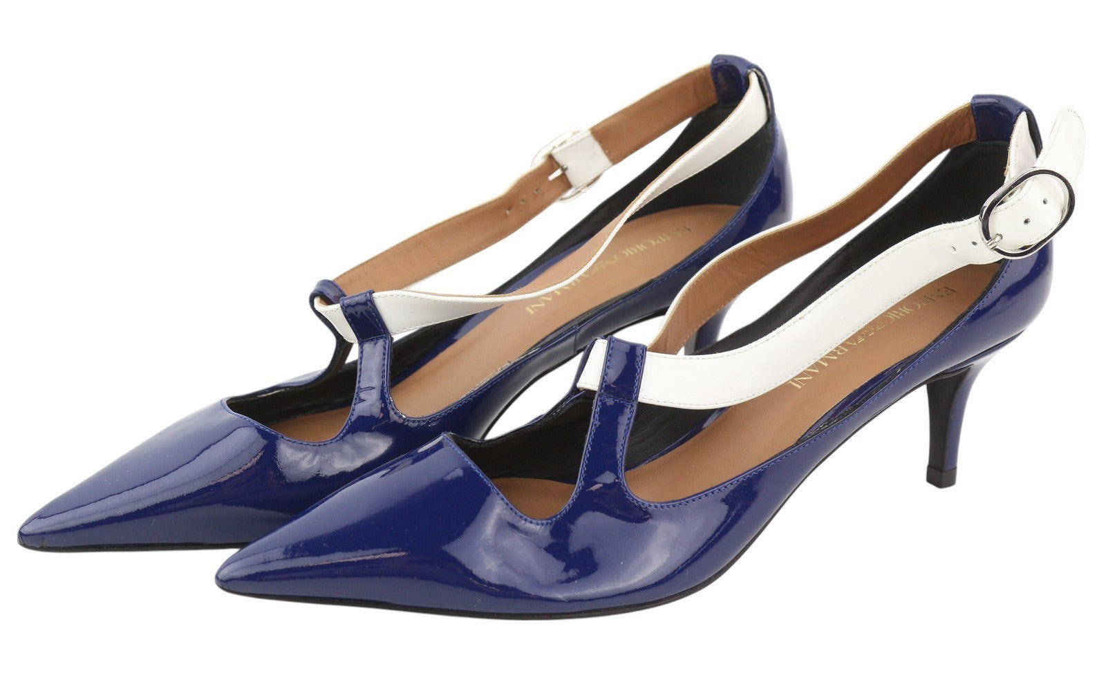 EMPORIO ARMANI Women Heels EU37 Blue Shiny Buckle Pointed Pumps