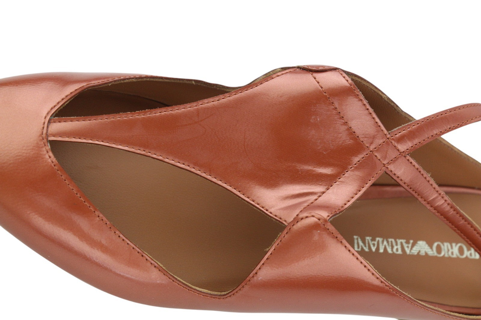 EMPORIO ARMANI X3D234 Women Flats EU37 Brown Buckle Pointed Slip Sandals