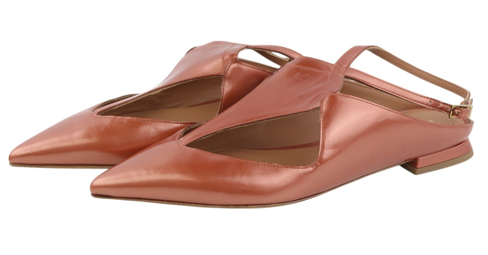 EMPORIO ARMANI X3D234 Women Flats EU37 Brown Buckle Pointed Slip Sandals