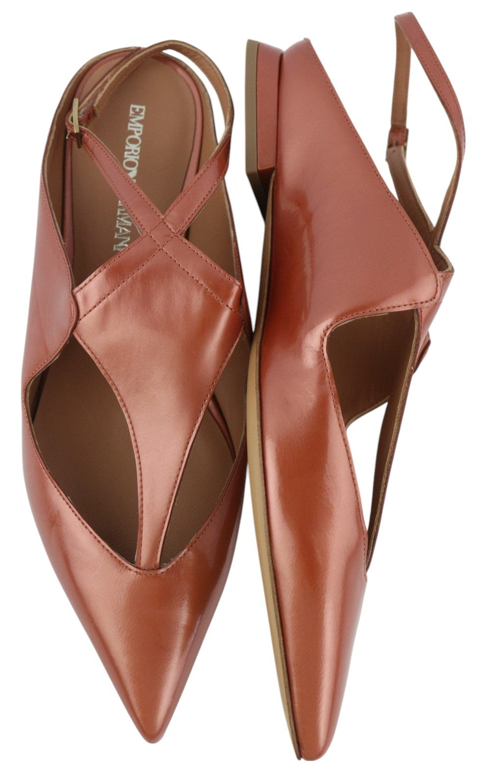 EMPORIO ARMANI X3D234 Women Flats EU37 Brown Buckle Pointed Slip Sandals