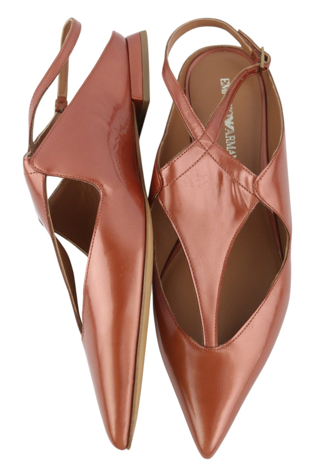 EMPORIO ARMANI X3D234 Women Flats EU37 Brown Buckle Pointed Slip Sandals