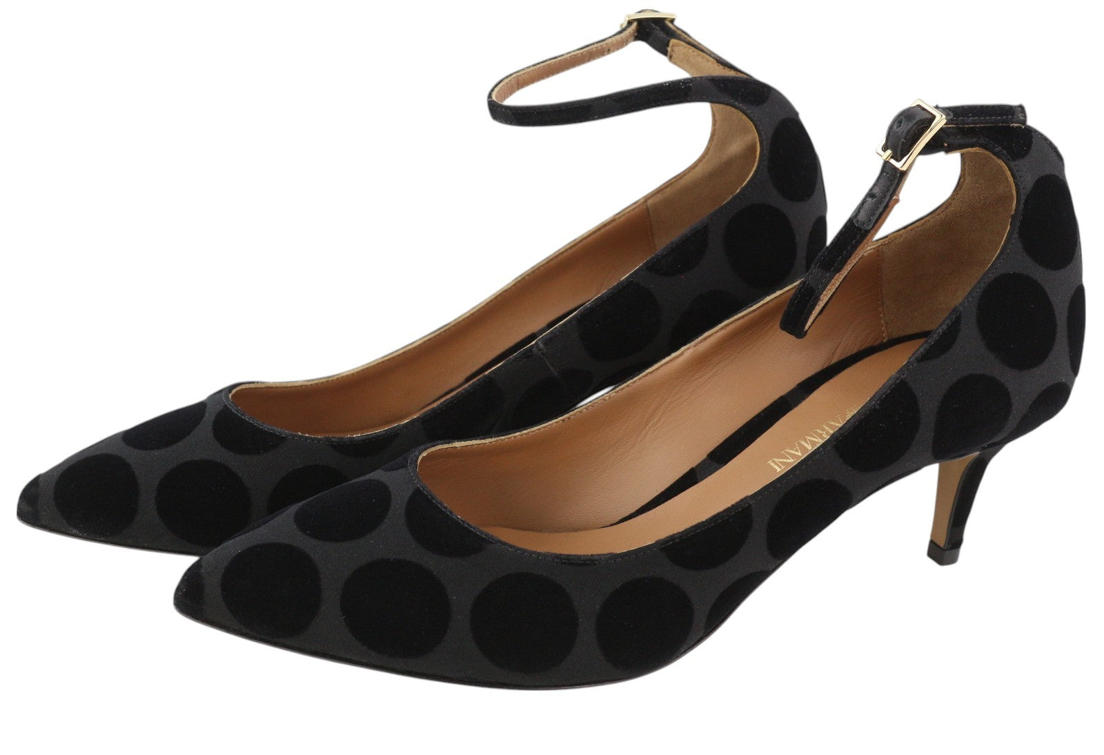 EMPORIO ARMANI X3E320 Women Heels EU37 Black Polka Dot Buckle Pumps