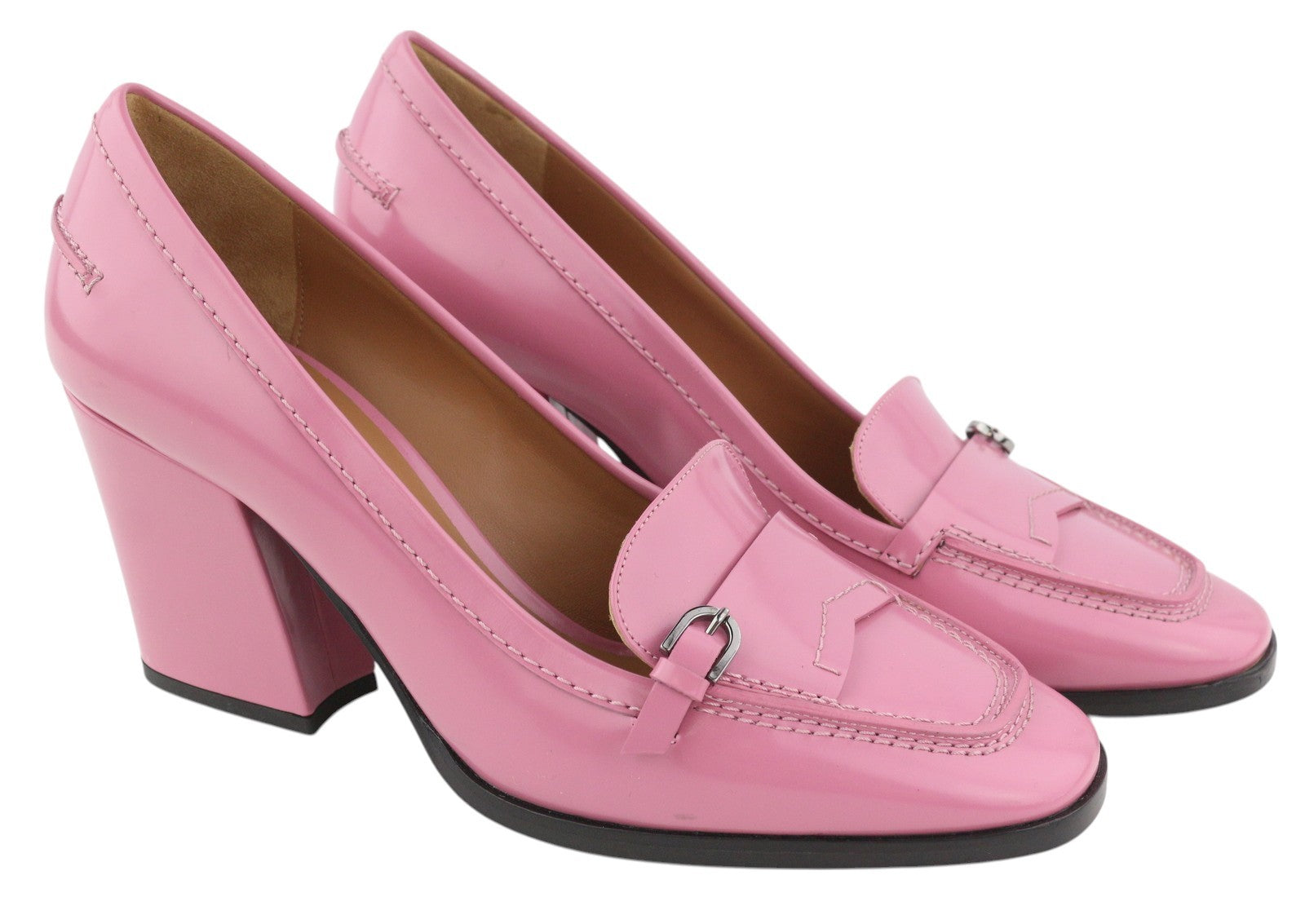 EMPORIO ARMANI Women Heels EU37 Pink Leather Square Toe Slip On