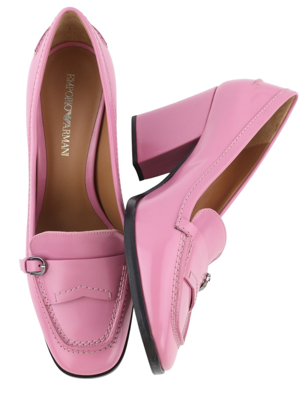 EMPORIO ARMANI Women Heels EU37 Pink Leather Square Toe Slip On