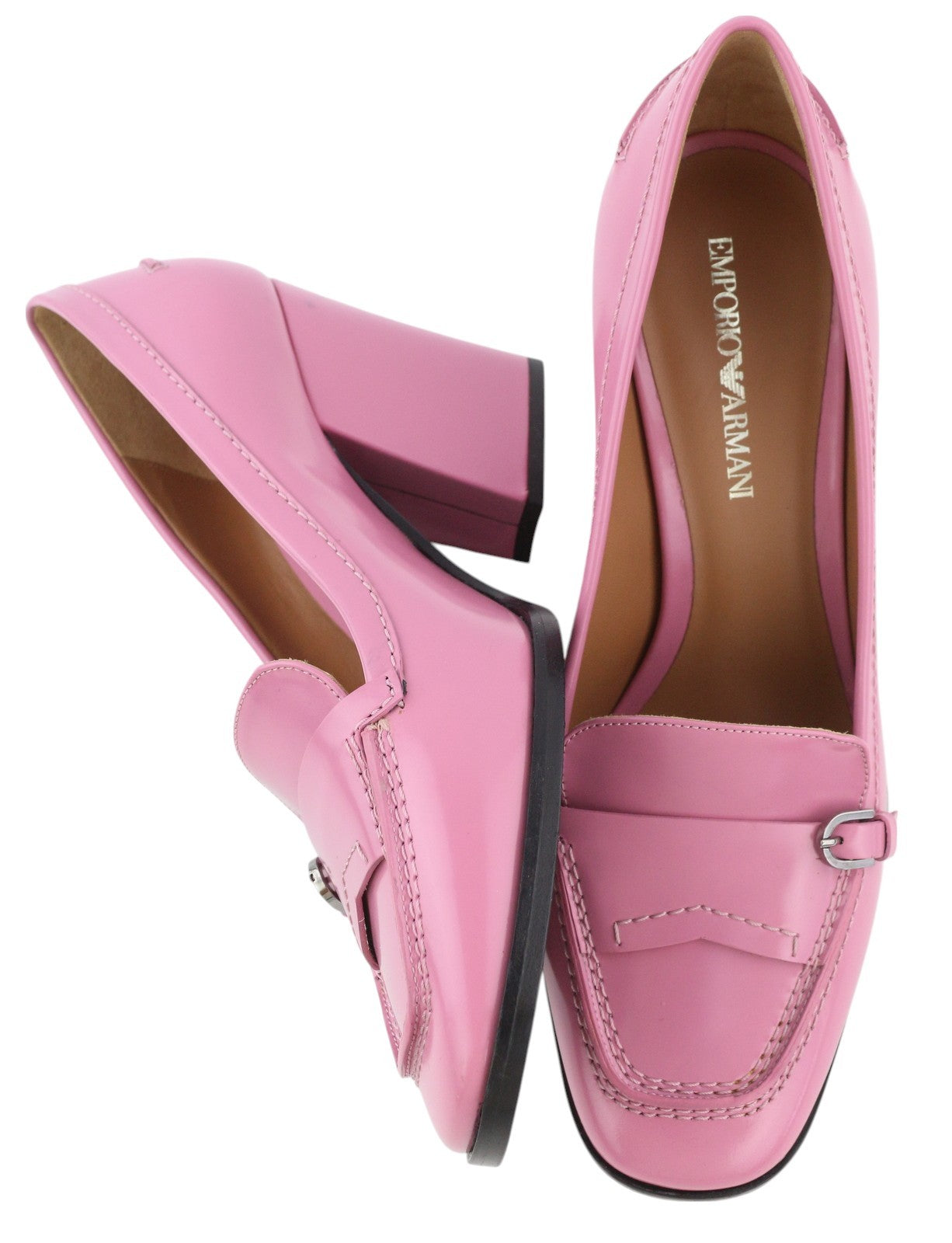 EMPORIO ARMANI Women Heels EU37 Pink Leather Square Toe Slip On