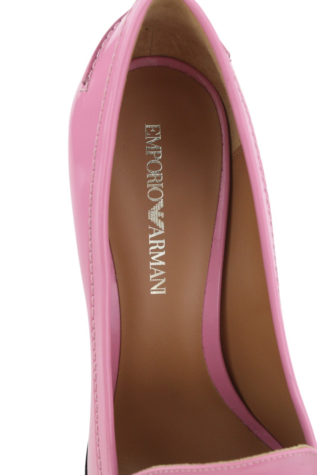 EMPORIO ARMANI Women Heels EU37 Pink Leather Square Toe Slip On