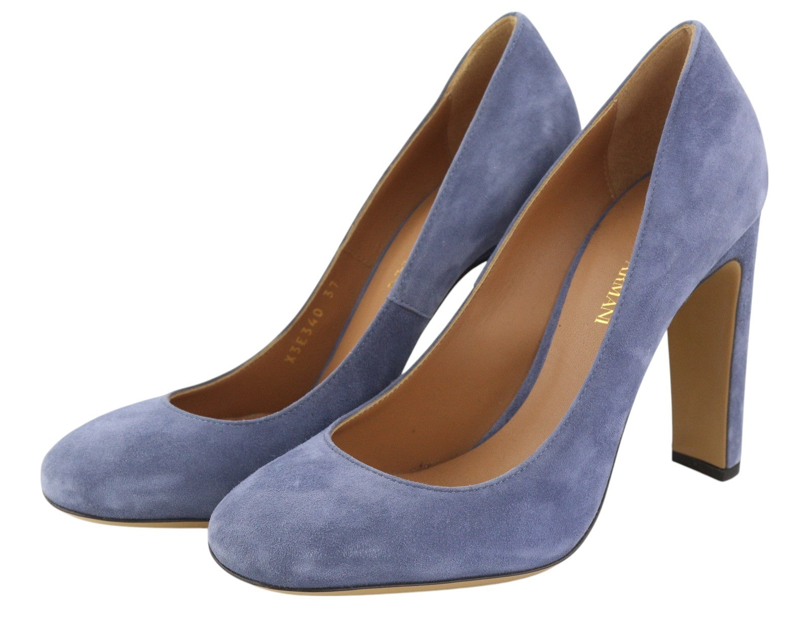 EMPORIO ARMANI X3E340 Women Heels EU37 Blue Suede Square Slip On