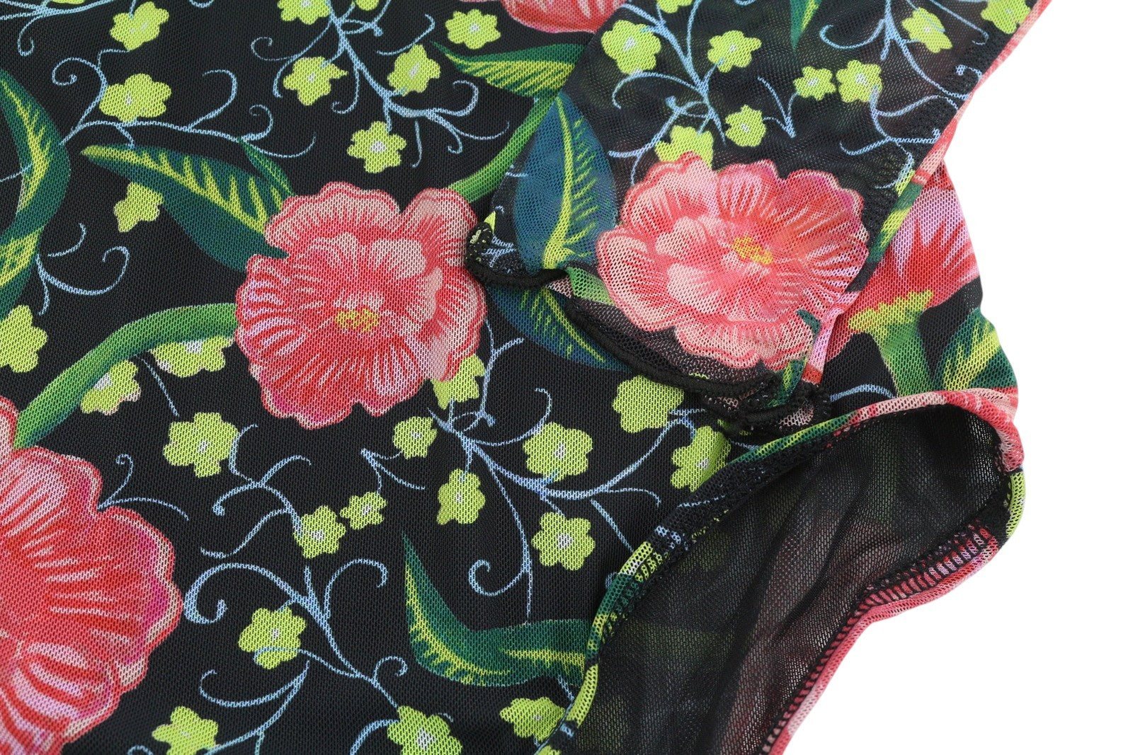 DESIGUAL Sally Women Bodysuit L Long Sleeved Floral Print Slim Fit Mesh