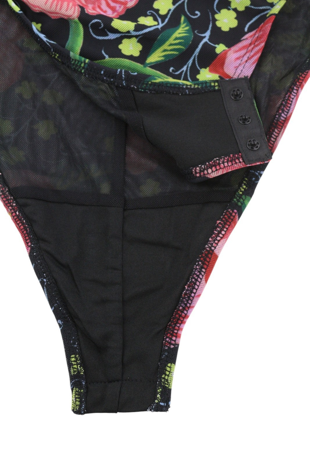 DESIGUAL Sally Women Bodysuit L Long Sleeved Floral Print Slim Fit Mesh