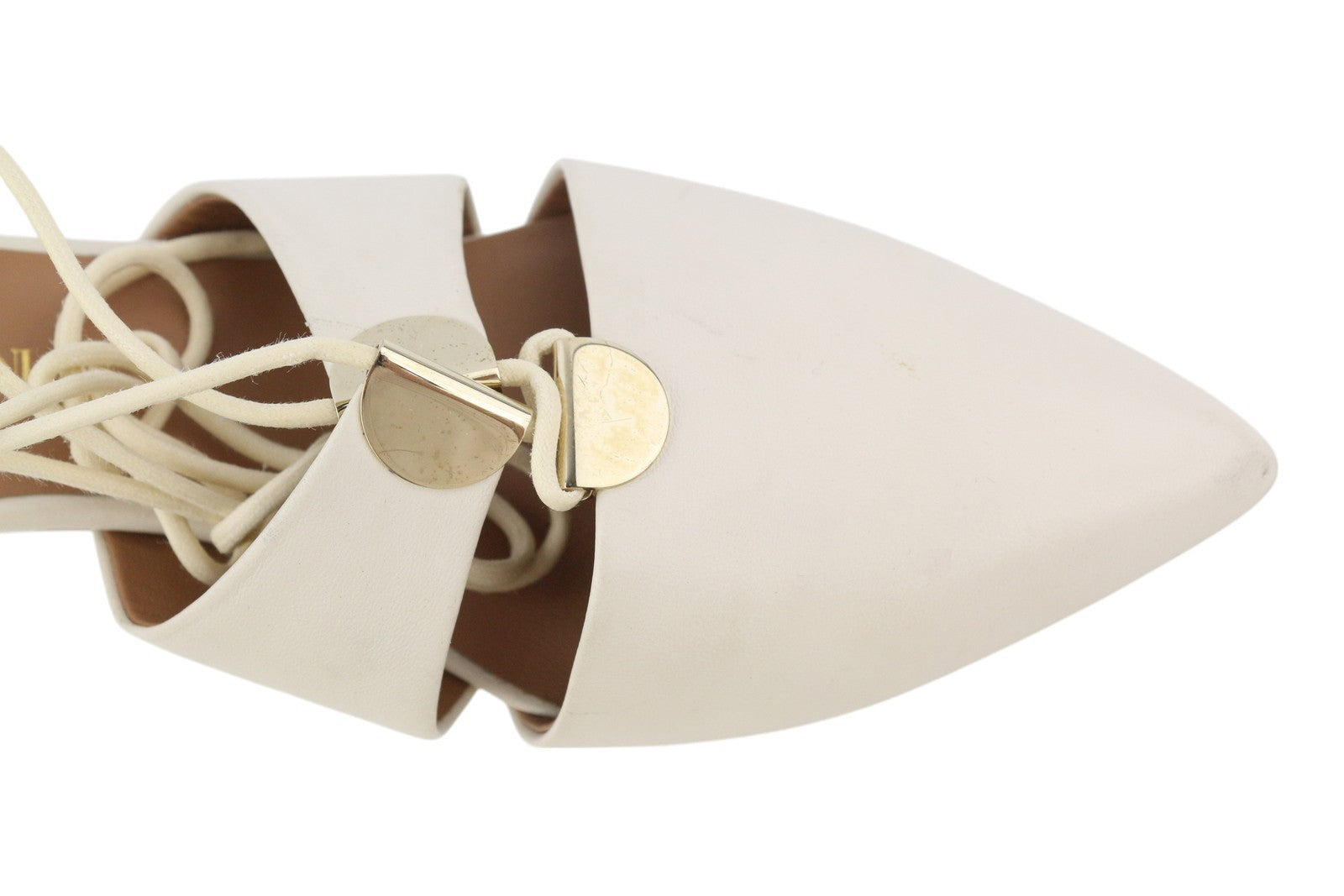 EMPORIO ARMANI Women Heels EU37 White Leather Laced Strap Pumps