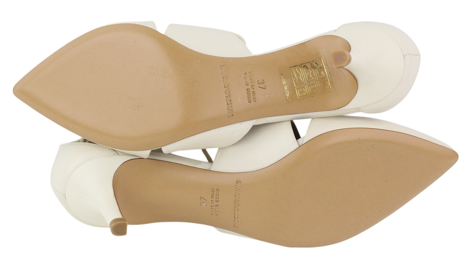 EMPORIO ARMANI Women Heels EU37 White Leather Laced Strap Pumps