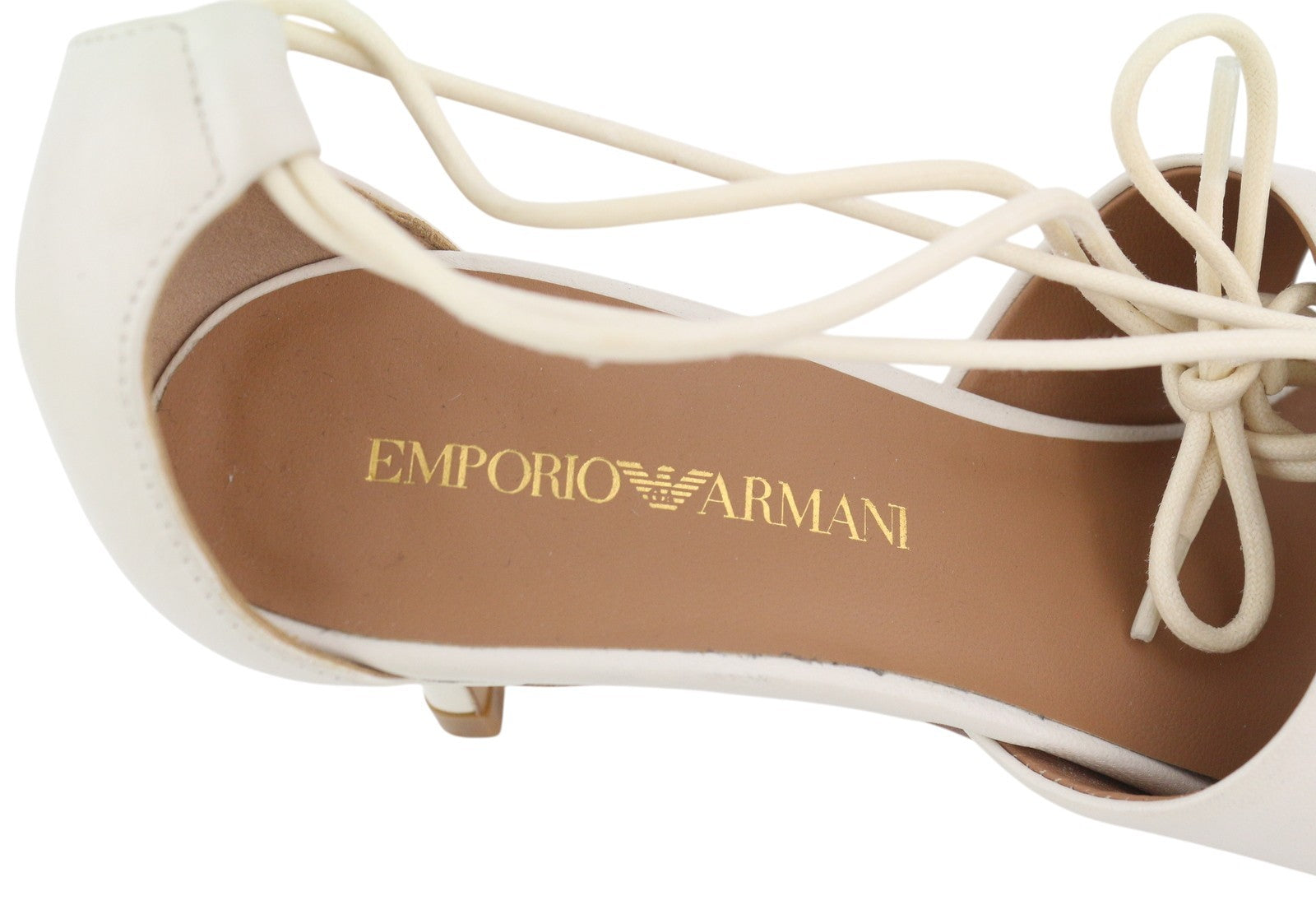 EMPORIO ARMANI Women Heels EU37 White Leather Laced Strap Pumps