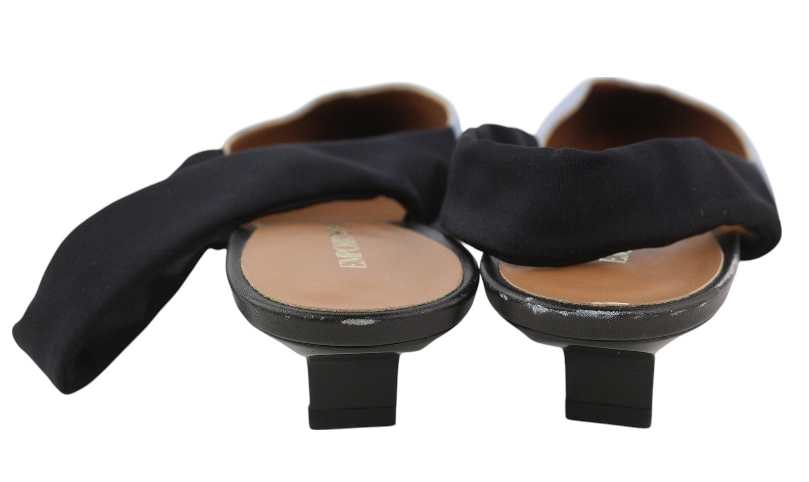 EMPORIO ARMANI Women Heels EU37 Blue Leather Pointed Slip On Logo