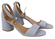EMPORIO ARMANI Women Heels EU37 Light Blue Leather Logo Buckle Sandals