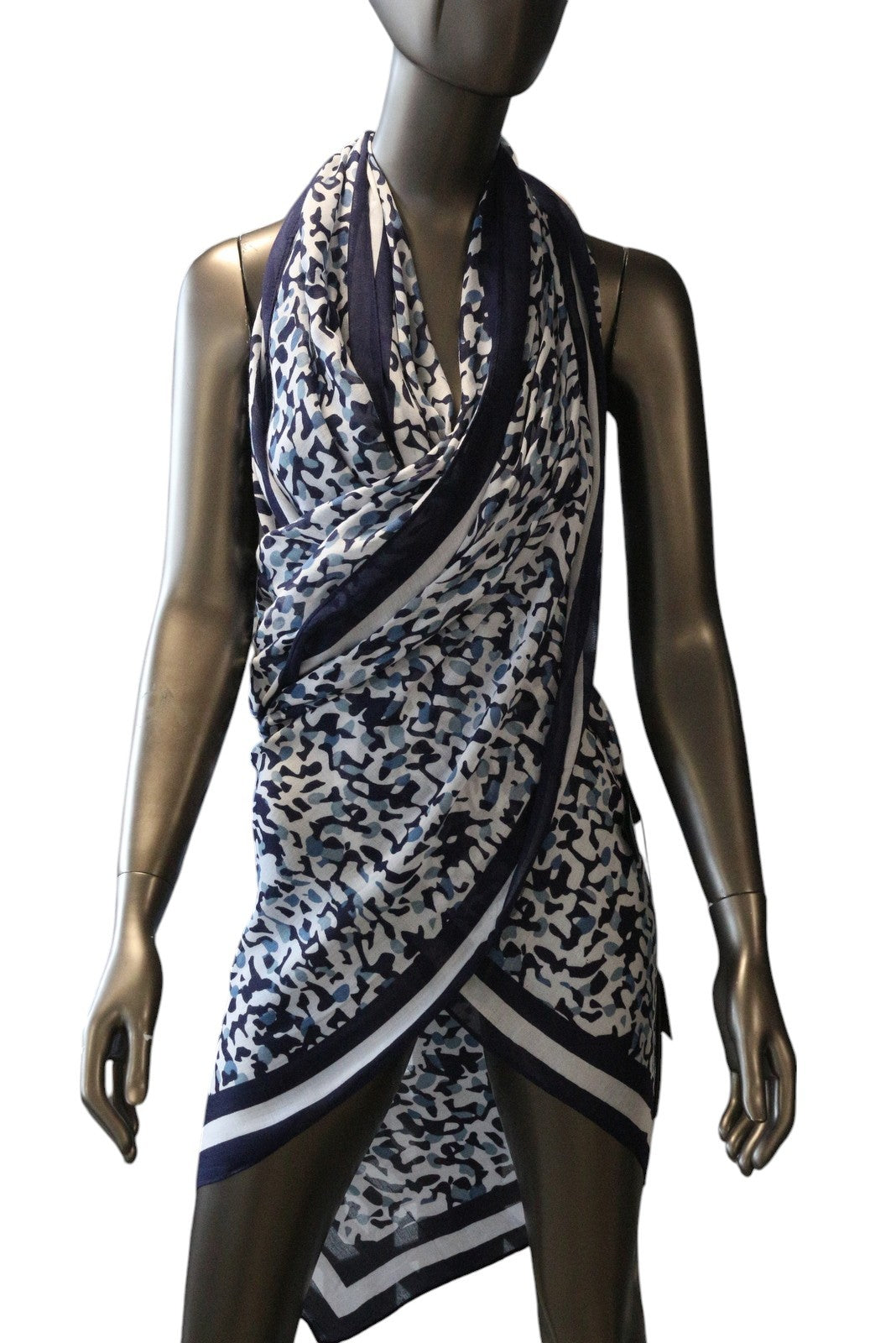 ANTONY MORATO Women Scarf OS Blue White Pattern Wrap Casual Beach