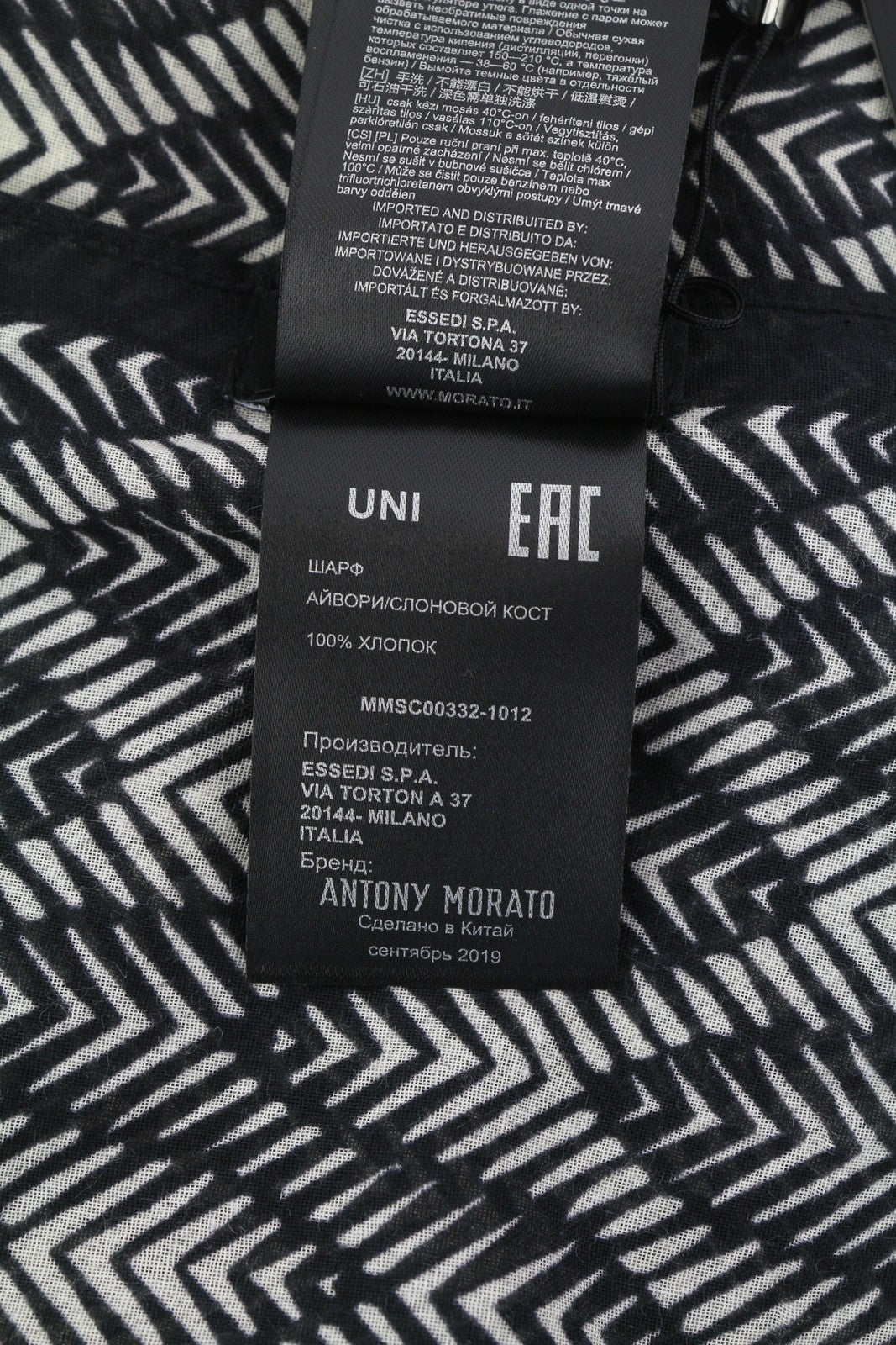 ANTONY MORATO Women Scarf OS Black Pattern Cotton Wrap Dark Unisex