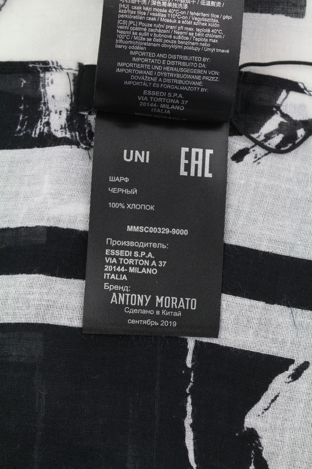 ANTONY MORATO Women Scarf OS Black White Cotton Pattern Wrap Unisex