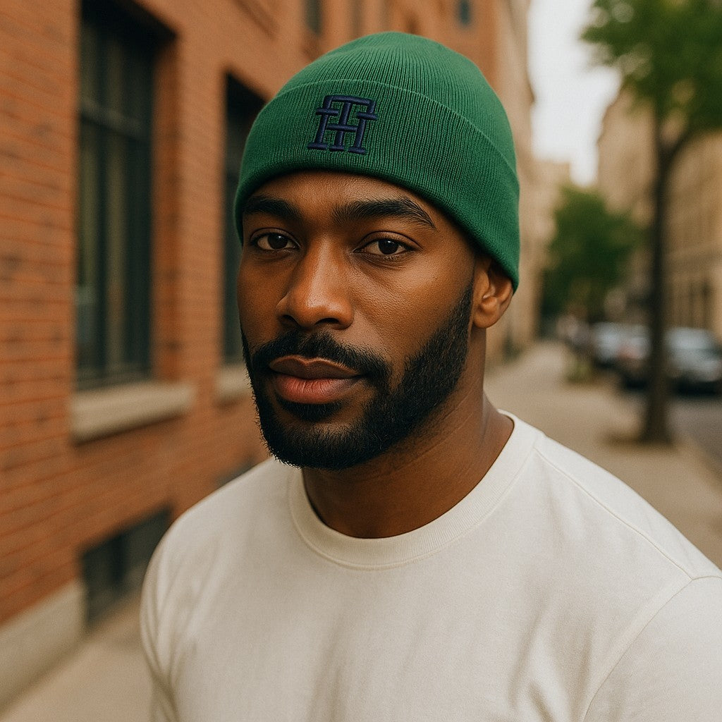 TOMMY HILFIGER New Prep Beanie Men Hat OS Green Knit Cotton