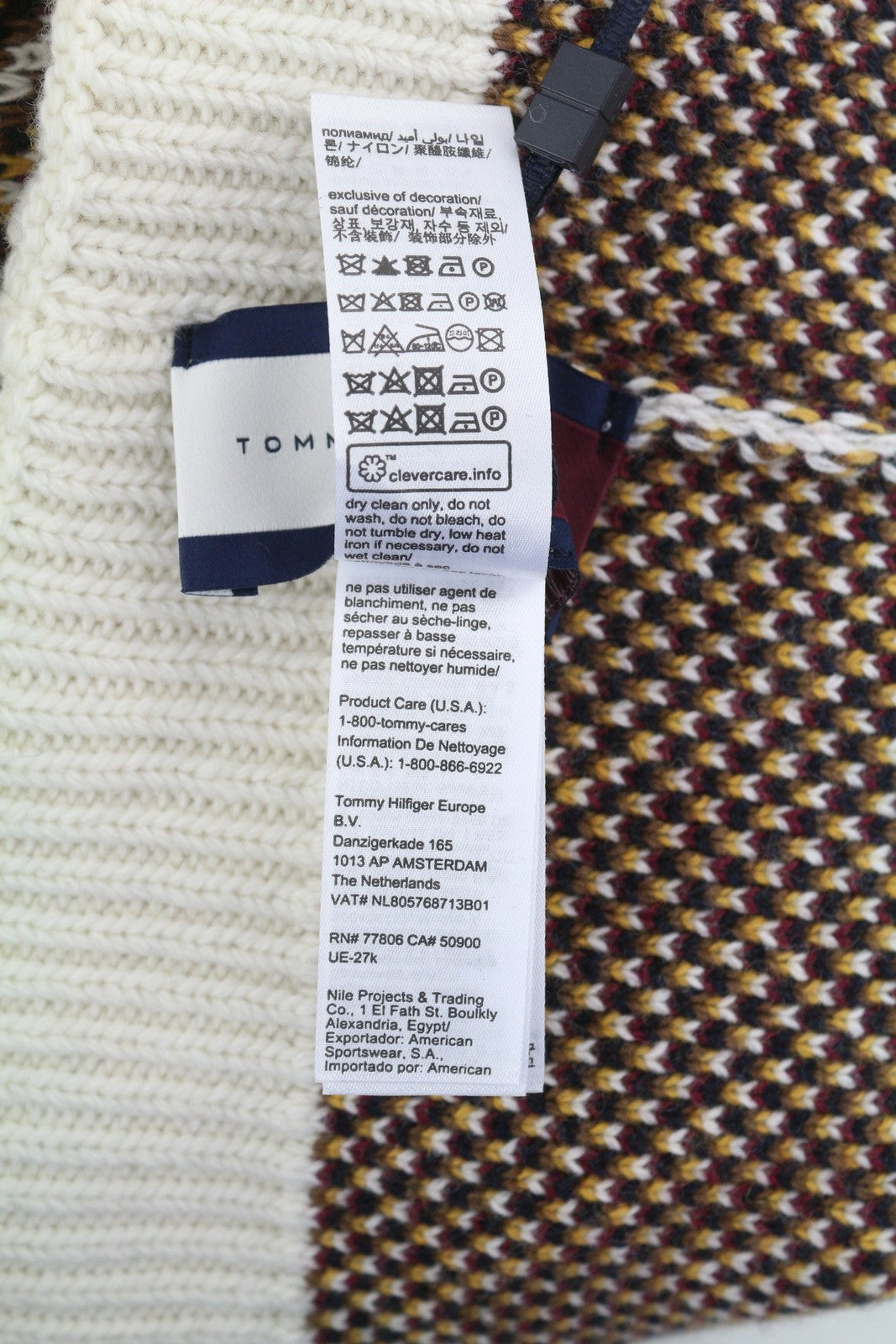 TOMMY HILFIGER TH P Beanie Women Hat OS Colourful Knit Wool Blend Pendleton