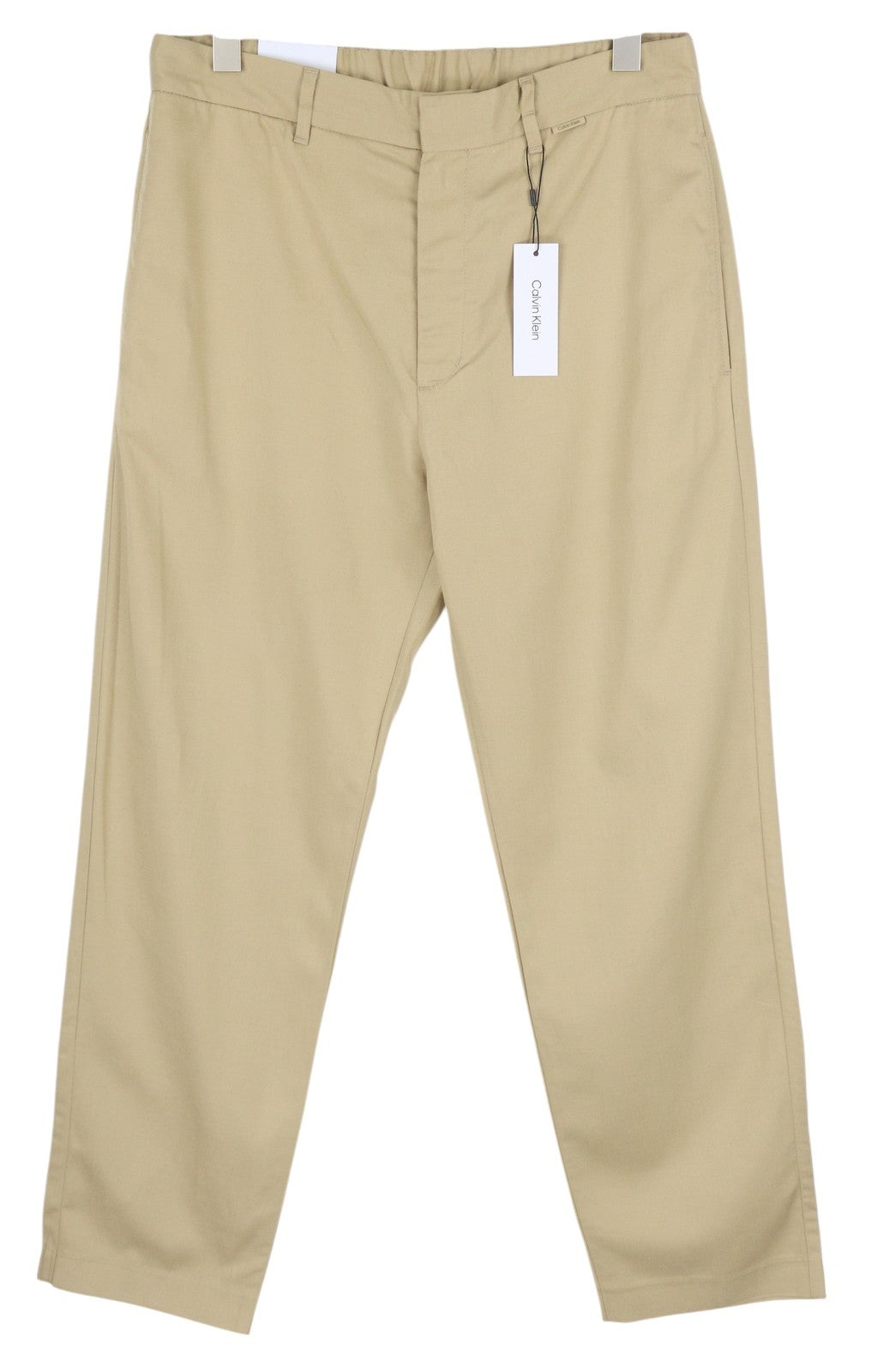 CALVIN KLEIN Piece Dyed Tencel Tapered Men Trousers W34/L32 Brown Linen