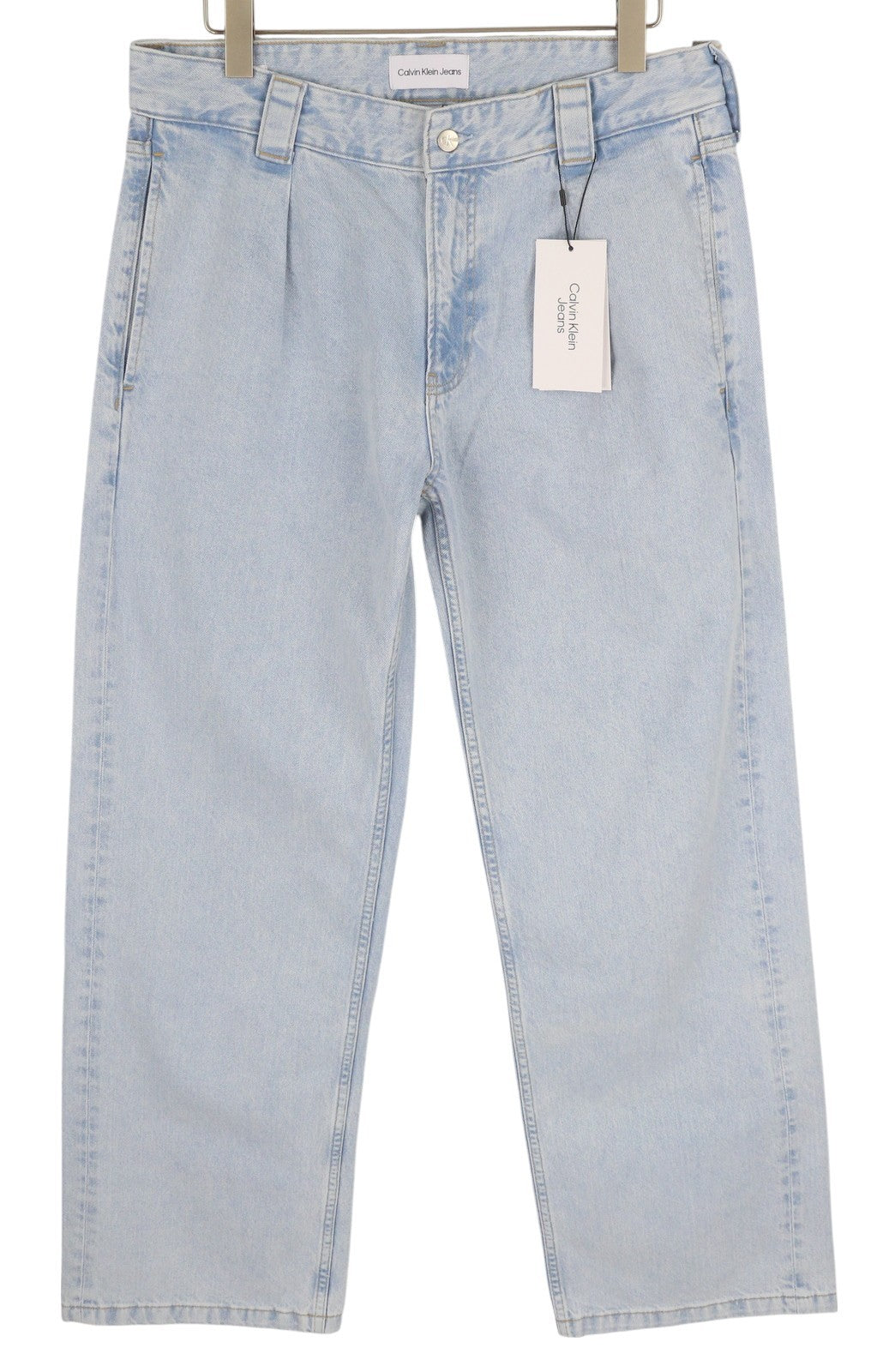 CALVIN KLEIN 90s Loose Men Jeans W32 Light Blue Faded Pleated Zip Denim
