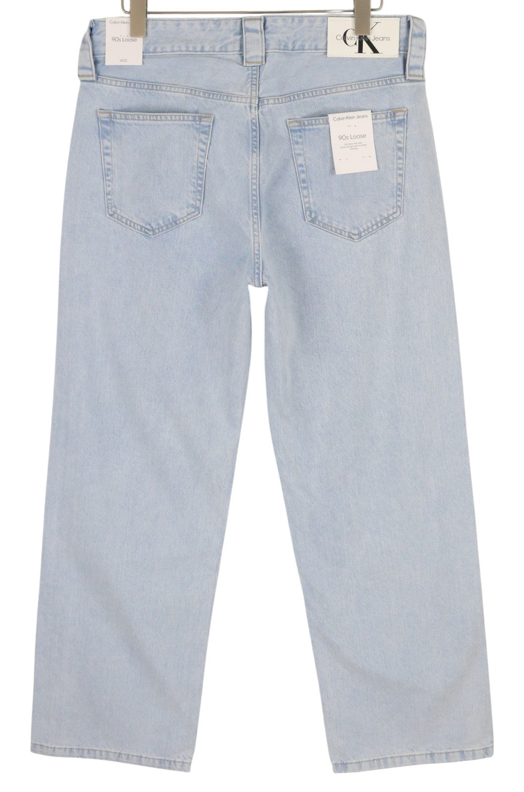 CALVIN KLEIN 90s Loose Men Jeans W32 Light Blue Faded Pleated Zip Denim