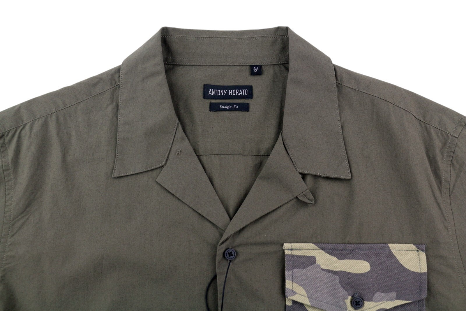 ANTONY MORATO Straight Fit Men Shirt M Army Green Notch Button Short Sleeve