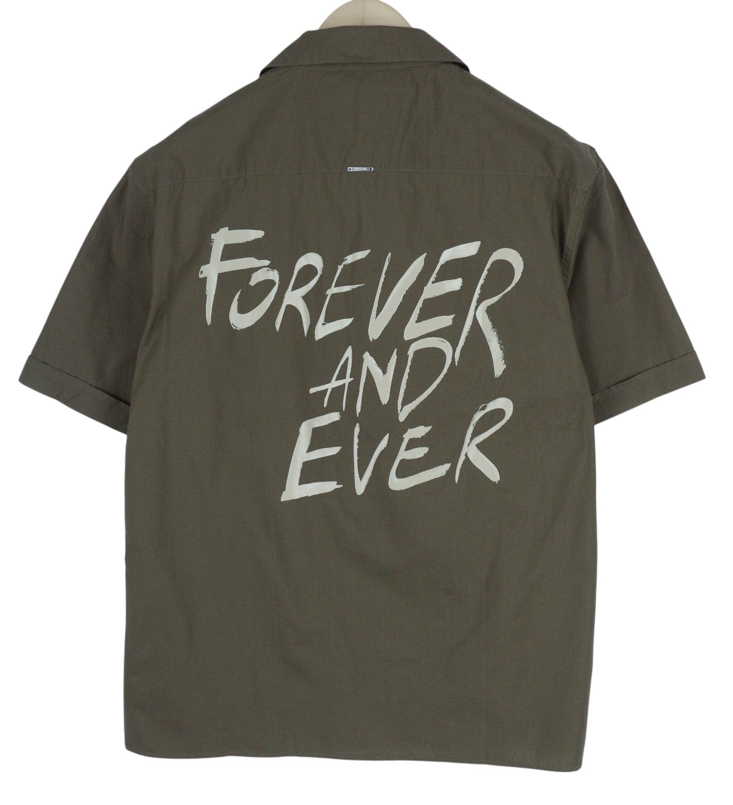 ANTONY MORATO Straight Fit Men Shirt L Army Green Notch Button Short Sleeve