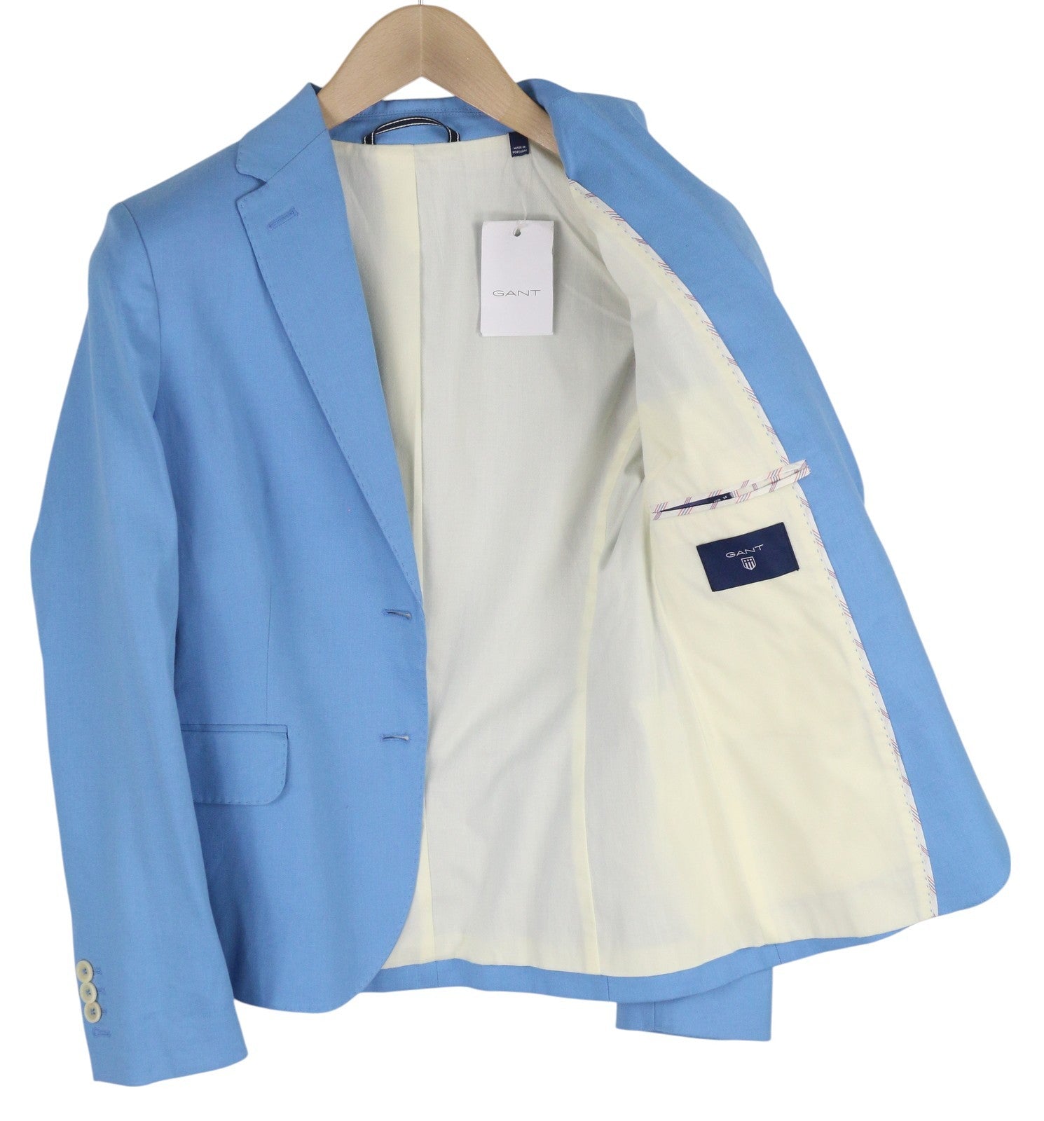 GANT Women Blazer EU34 Blue Linen Blend Notch Lapel Single Breasted Lined