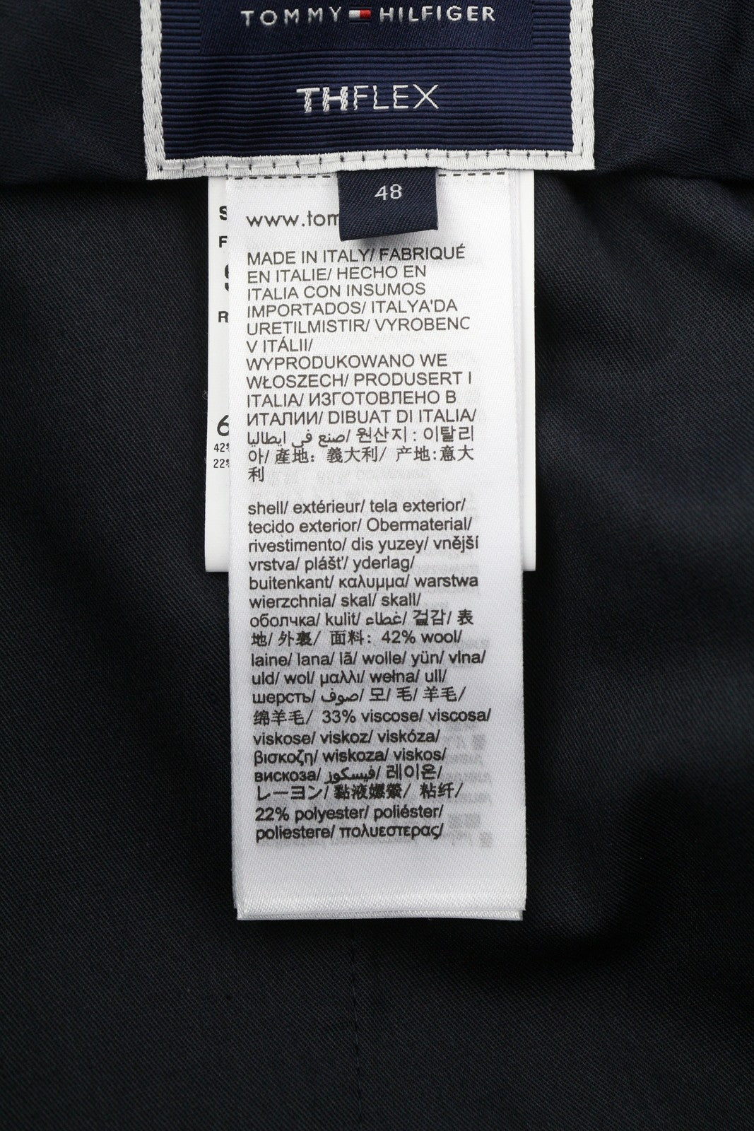 TOMMY HILFIGER Men Trousers W32 48 Dark Blue THFlex Wool Blend Slim Flat Front