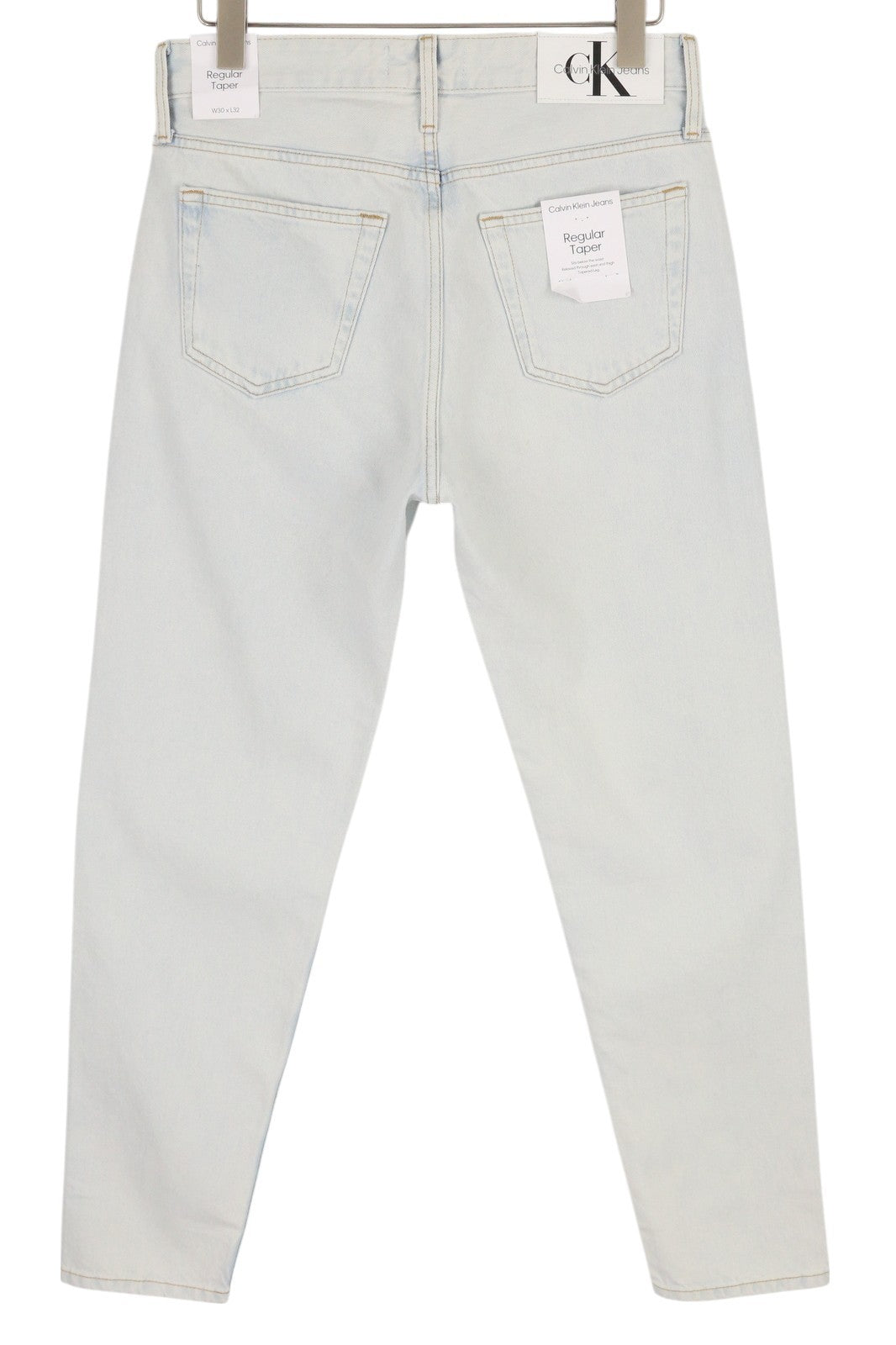 CALVIN KLEIN Regular Taper Men Jeans W30/L32 Light Blue Washed Zip Fly Denim