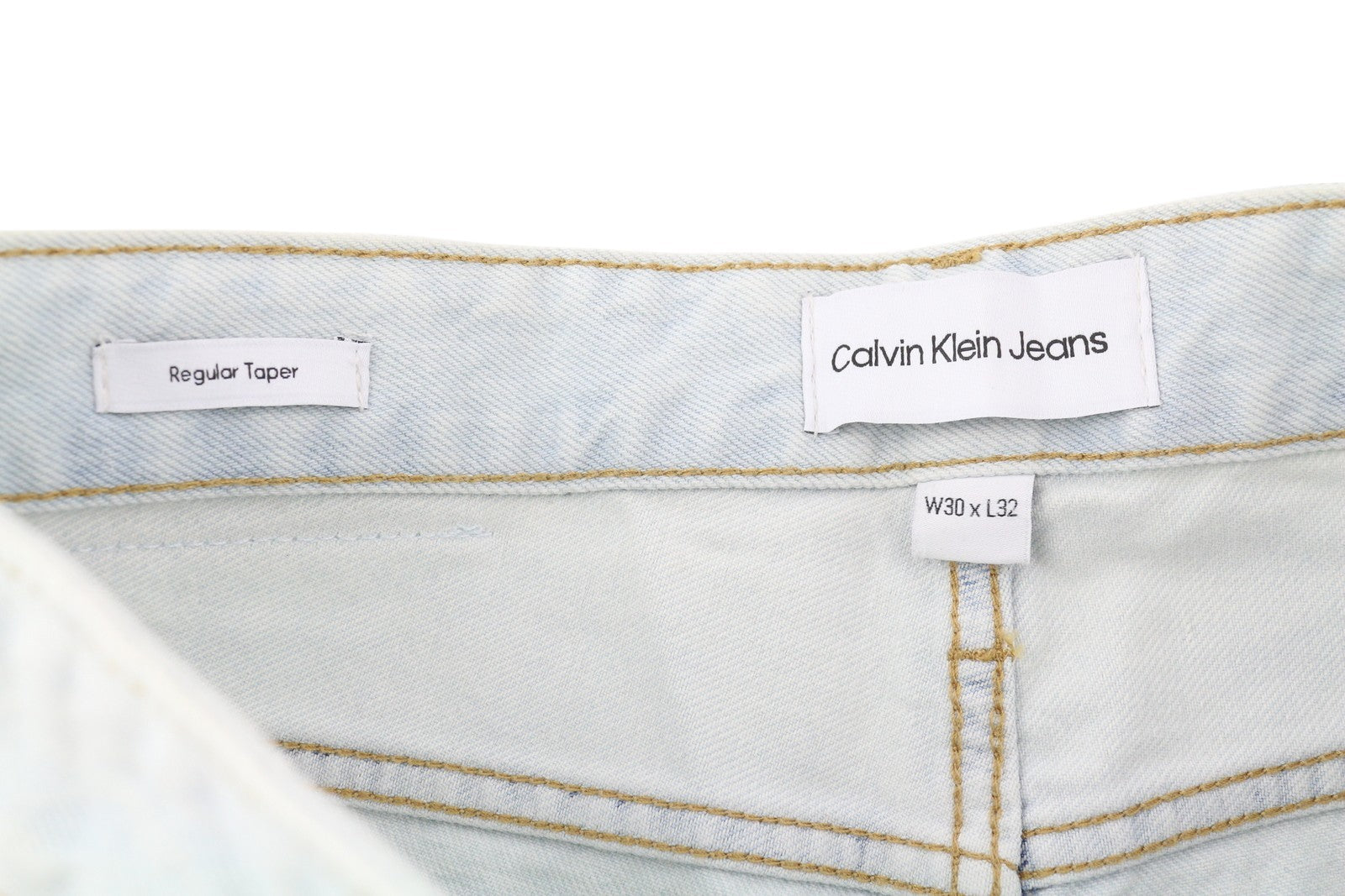 CALVIN KLEIN Regular Taper Men Jeans W30/L32 Light Blue Washed Zipper Denim