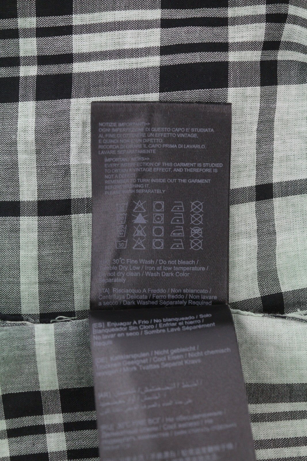 ANTONY MORATO Straight Fit Men Shirt L Green Plaid Notch Button Short Sleeved