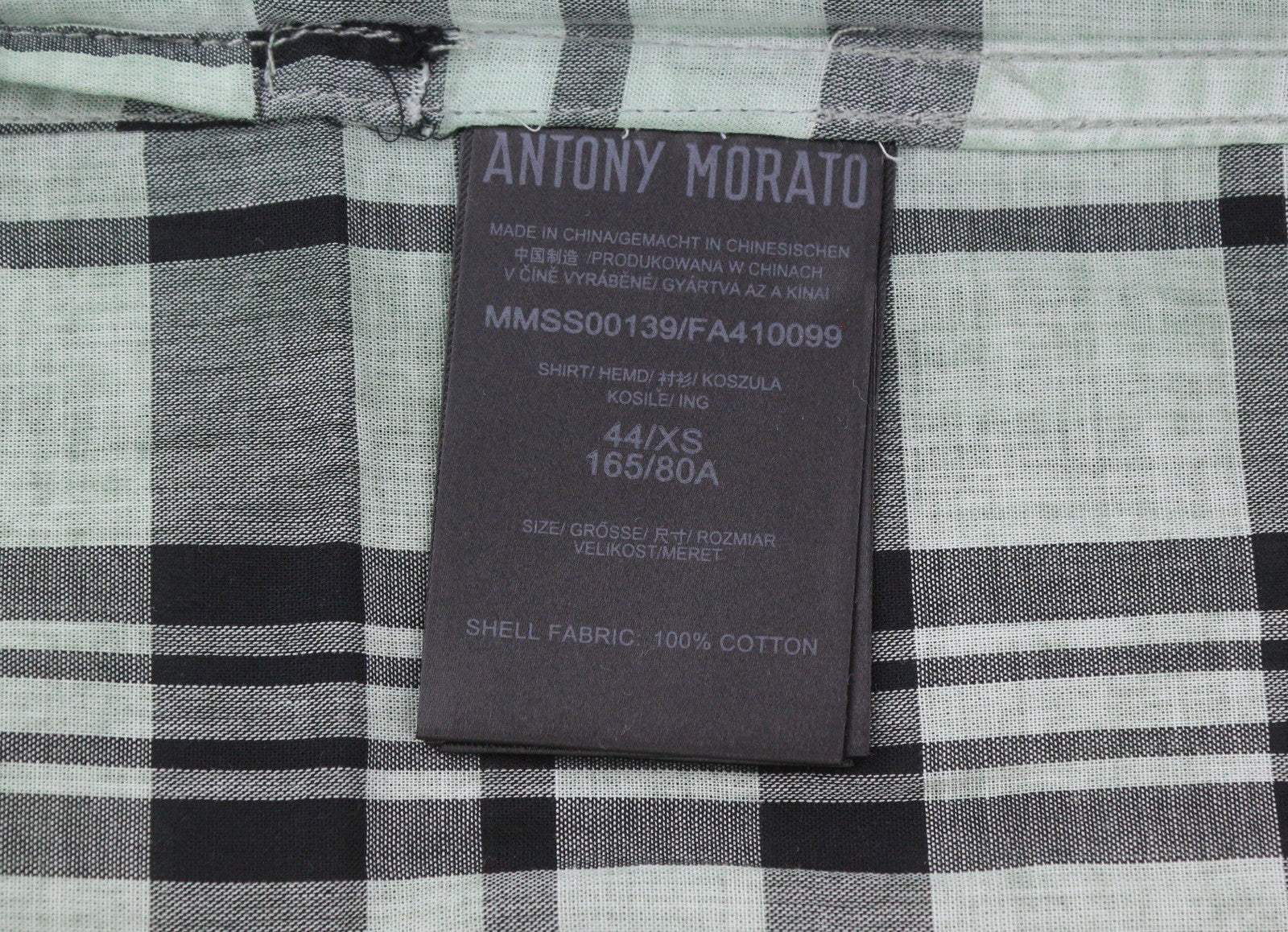 ANTONY MORATO Straight Fit Men Shirt XS Green Plaid Notch Button Short Sleeve