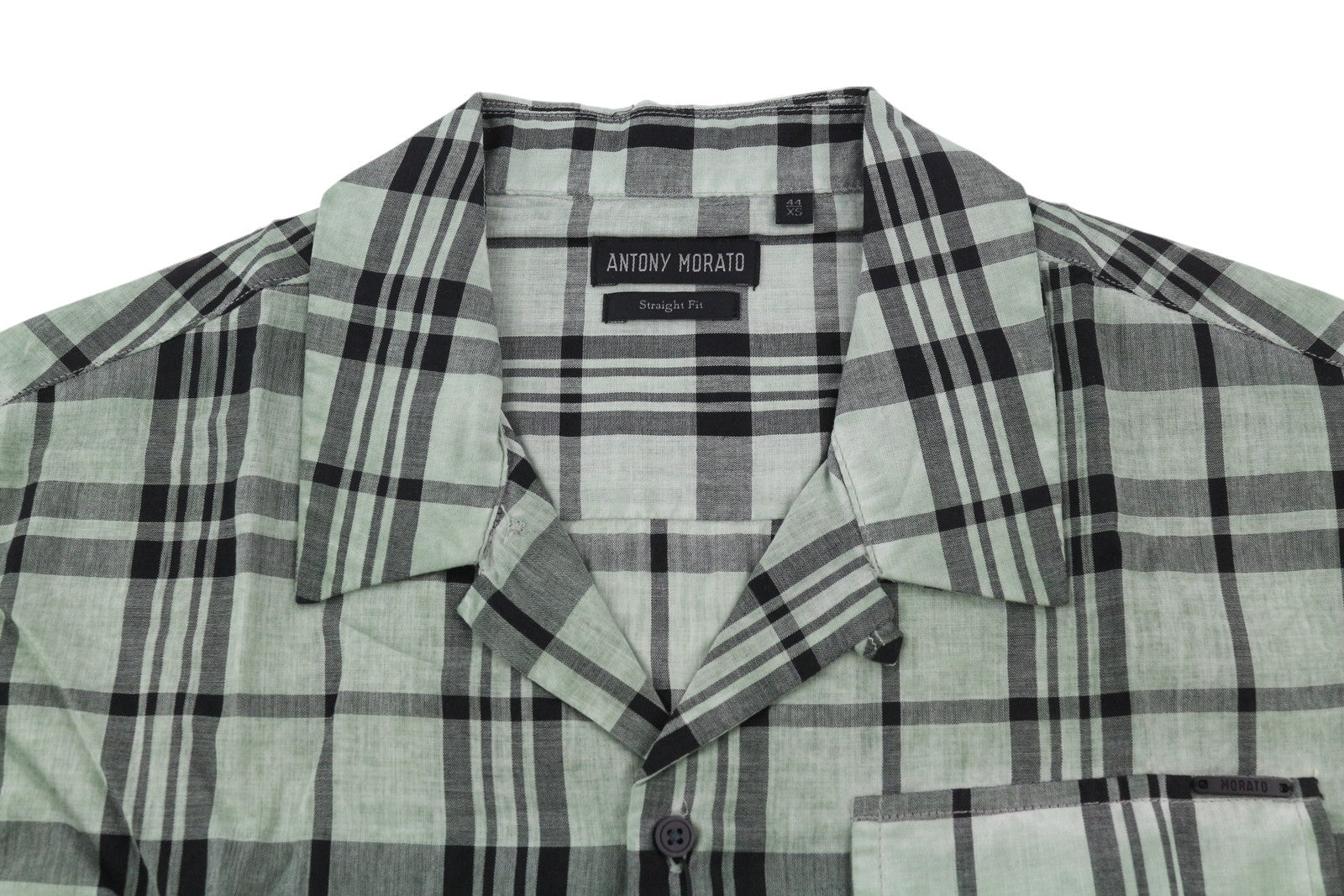 ANTONY MORATO Straight Fit Men Shirt XS Green Plaid Notch Button Short Sleeve