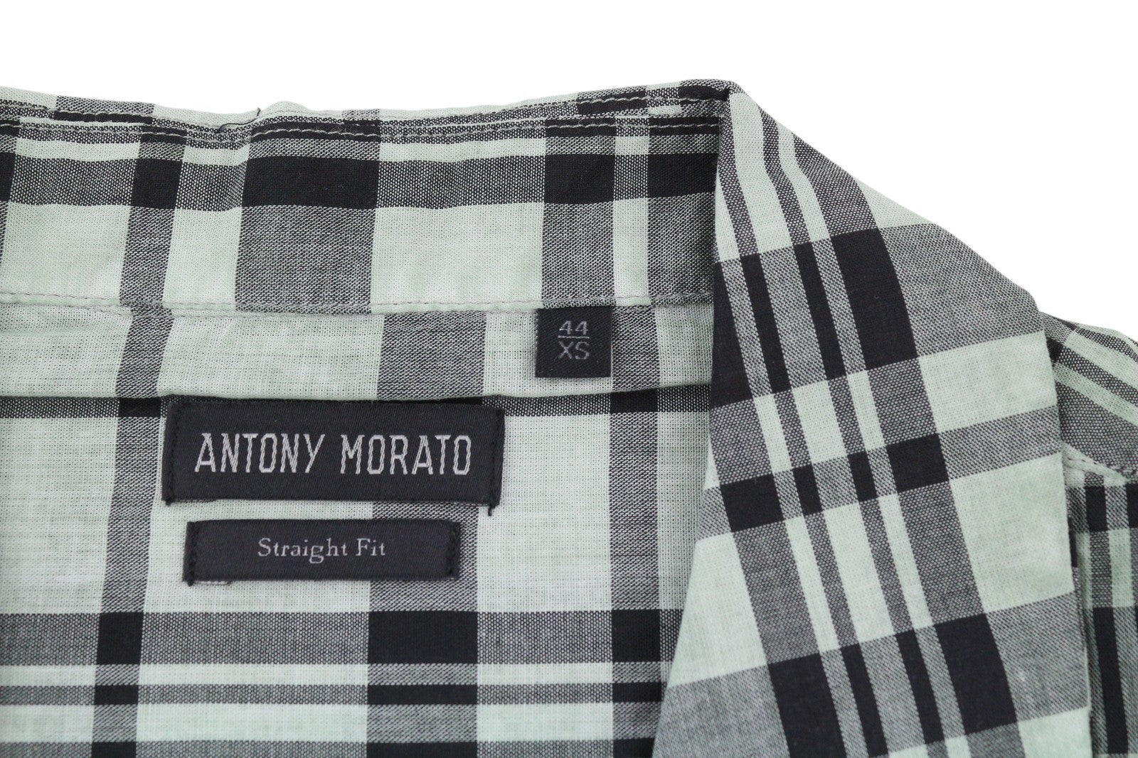 ANTONY MORATO Straight Fit Men Shirt XS Green Plaid Notch Button Short Sleeve