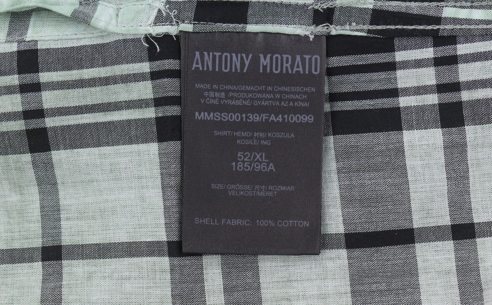 ANTONY MORATO Straight Fit Men Shirt XL Green Plaid Notch Button Short Sleeve