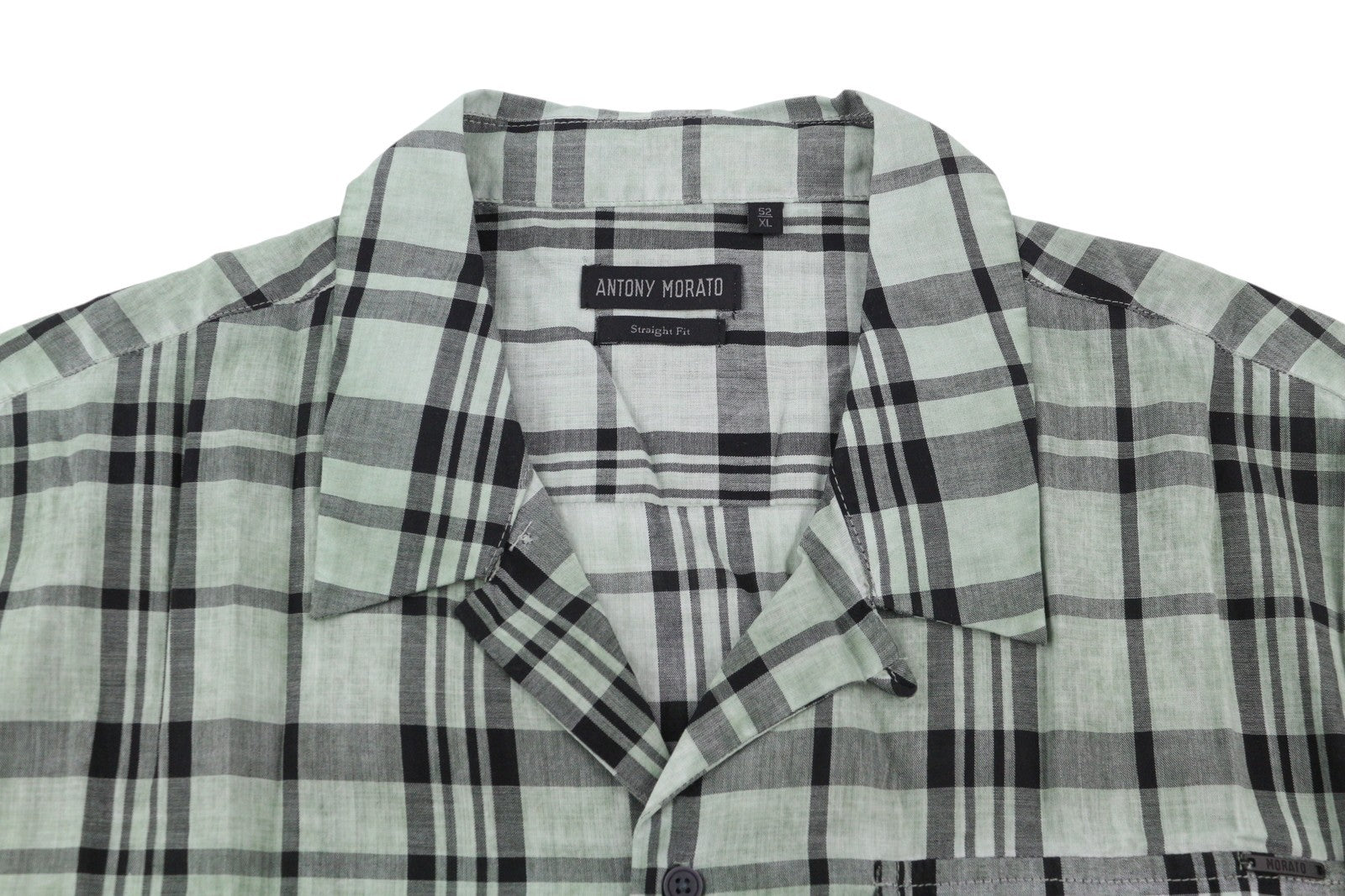 ANTONY MORATO Straight Fit Men Shirt XL Green Plaid Notch Button Short Sleeve