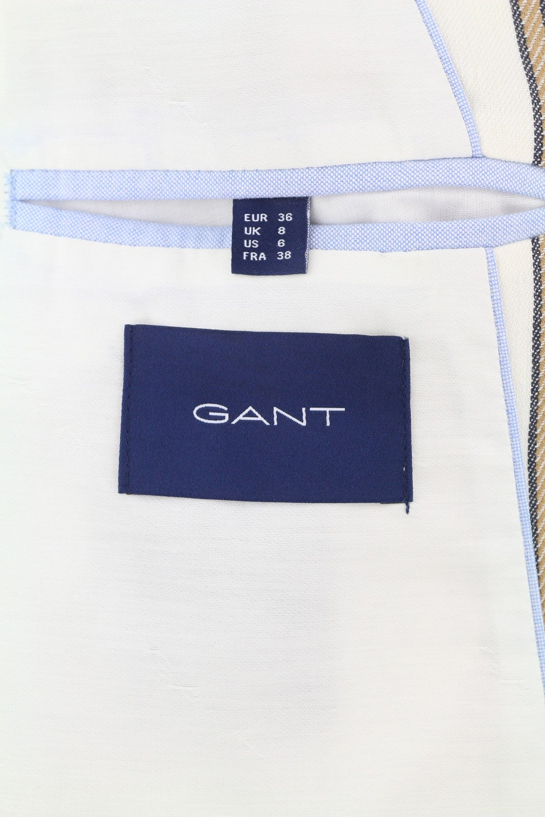 GANT Stripe Linen Straight Women Blazer EU36 Off-White Linen Blend Notch