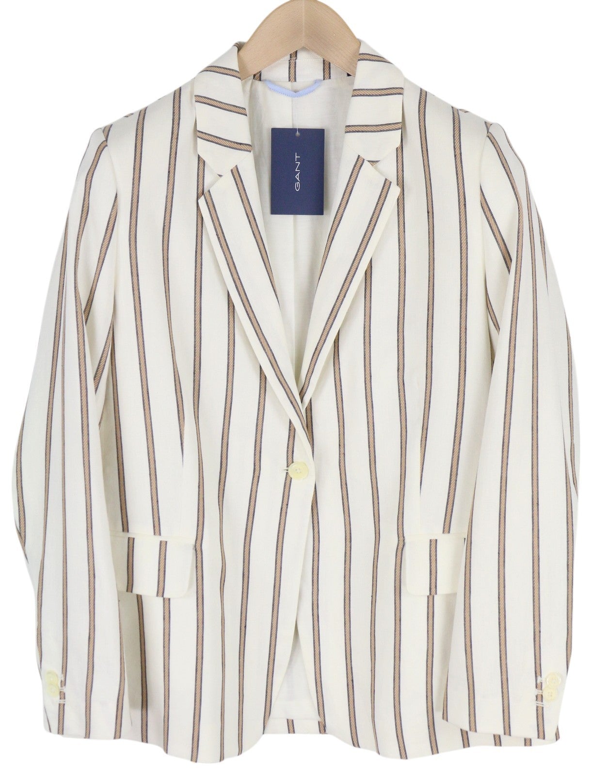 GANT Stripe Linen Straight Women Blazer EU36 Off-White Linen Blend Notch