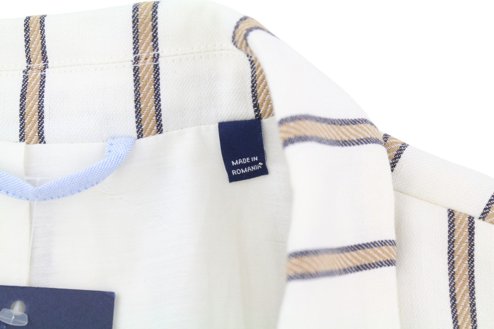 GANT Stripe Linen Straight Women Blazer EU36 Off-White Linen Blend Notch