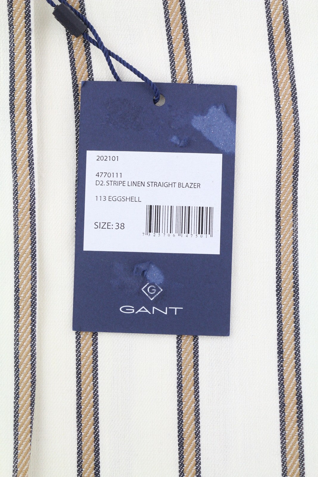 GANT Stripe Linen Straight Women Blazer EU38 Off-White Linen Blend Notch