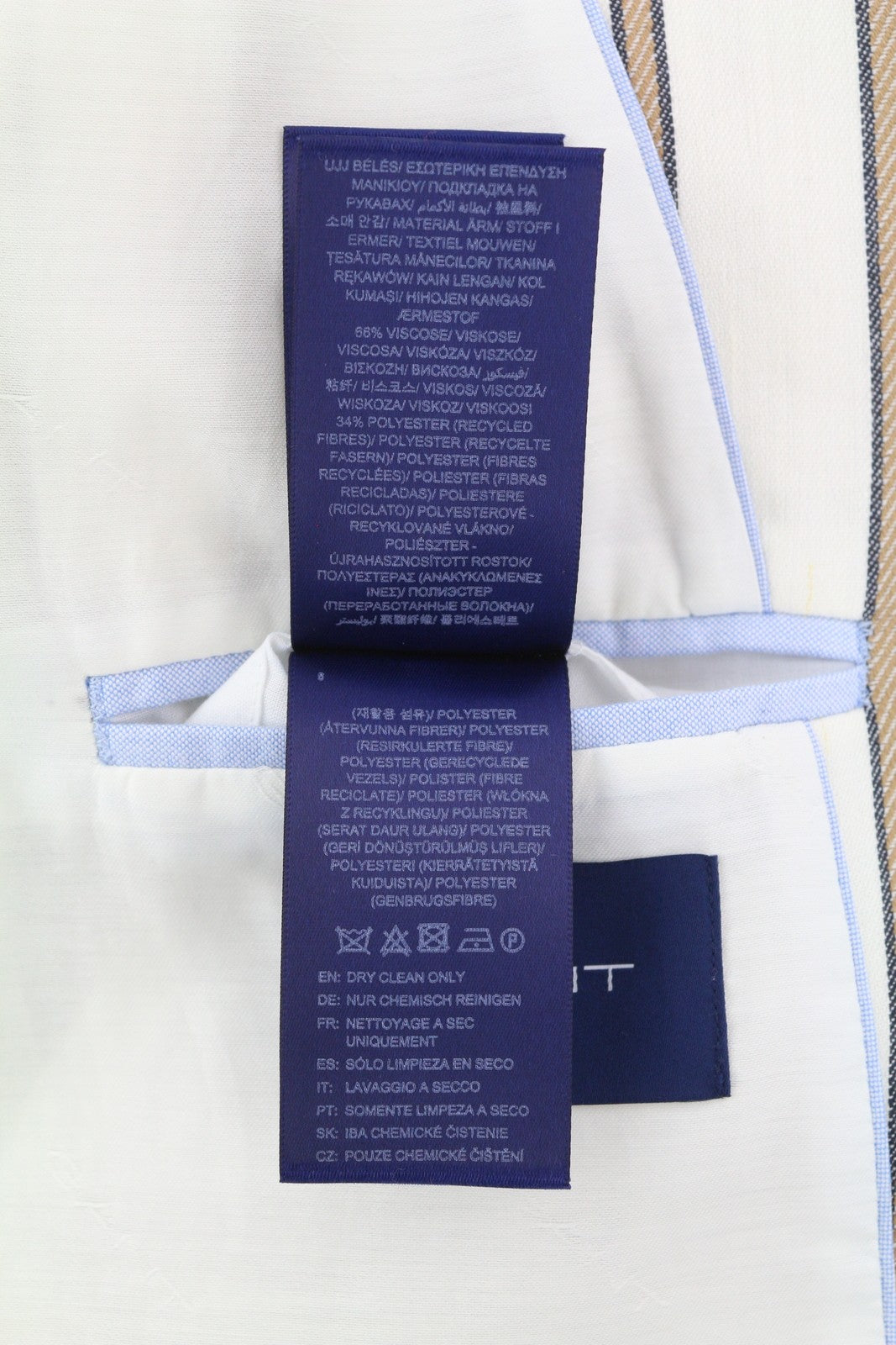 GANT Stripe Linen Straight Women Blazer EU40 Off-White Linen Blend Notch