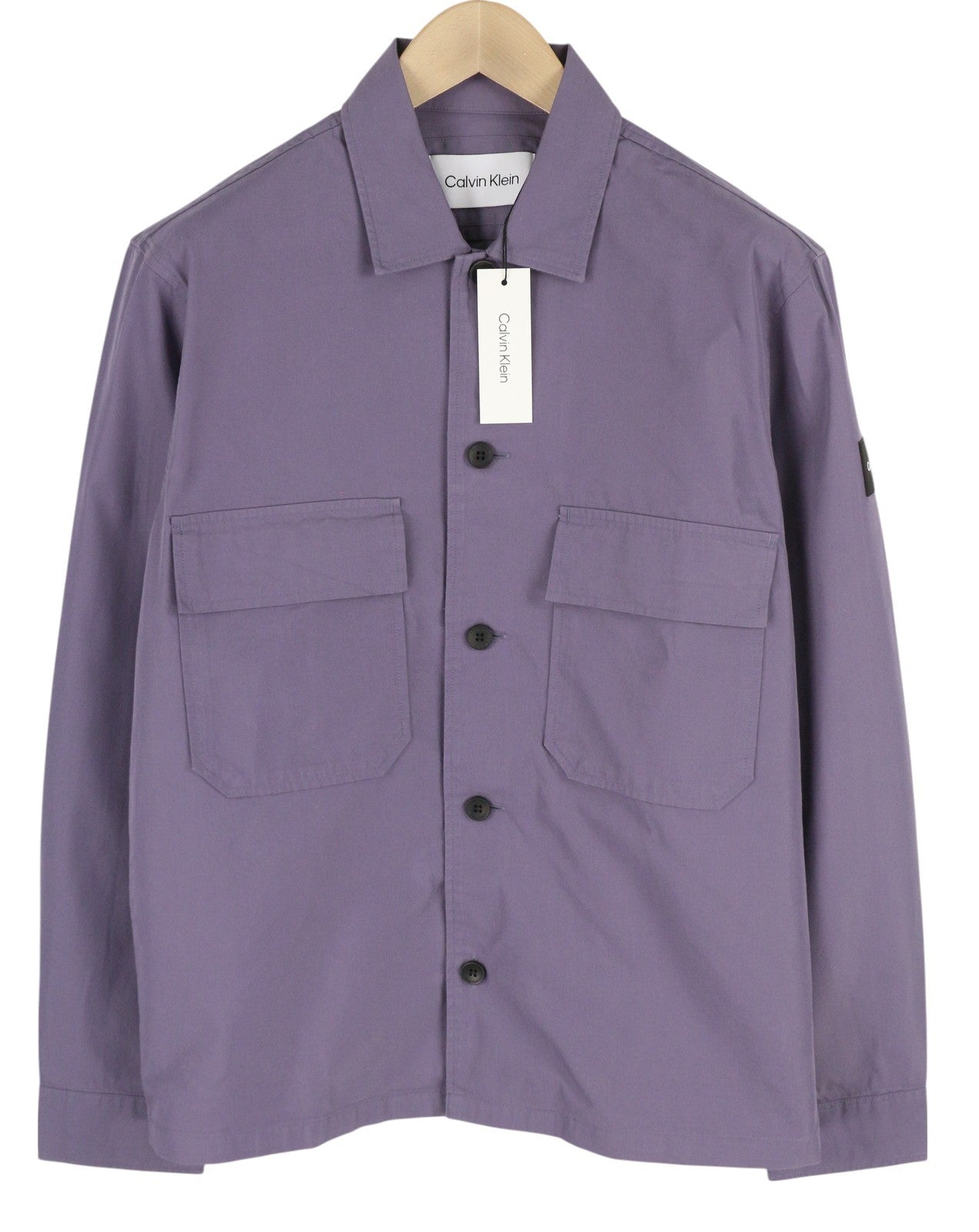 CALVIN KLEIN Men Shirt M Beige Buttoned Patch Pockets Overshirt RRP119