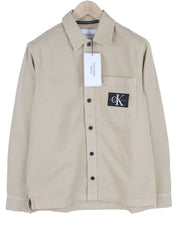 CALVIN KLEIN Men Shirt XS Beige Relaxed Buttoned Patch Pocket Overshirt
