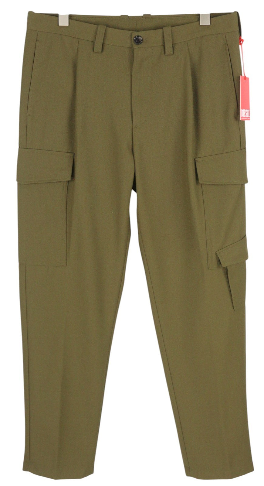 DIESEL P-Rhee-Nw Men Trousers W31 Green Wool Pleated Zip Cargo RRP283