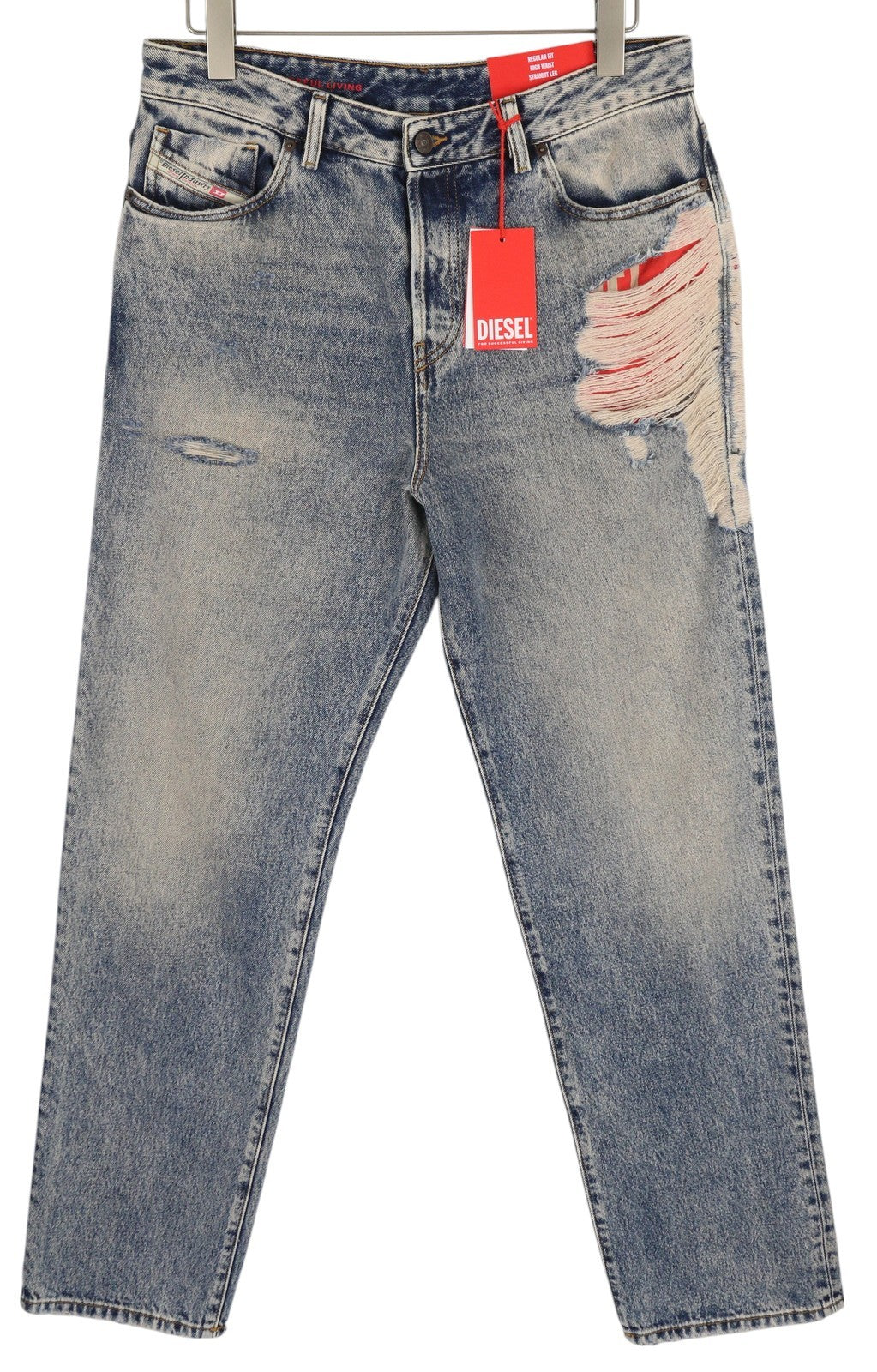 DIESEL 1955 09E10 Men Jeans W34/L34 Blue Straight Leg Distressed RRP375